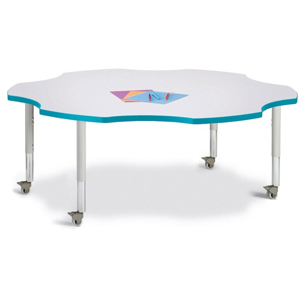 Berries Six Leaf Activity Table, 60 in., Mobile, Freckled Gray/Teal/Gray